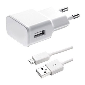 Зарядно устройство 14859 от контакт към 1 x USB А(ж), 5V/2A, 220V, бяло, с кабел от USB A(м) към Micro USB(м), 1m image