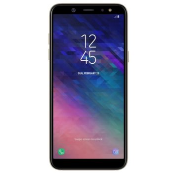Смартфон Samsung Galaxy A6 (златист), 5.7" (14.48 cm) Super AMOLED, осемядрен Exynos 7870 Cortex-A53 1.6GHz, 3GB RAM, 32GB Flash памет (+ microSD слот), 16 & 16 Mpix camera, Android, 162g | JAR Computers Samsung Galaxy A6 (2018) (SM-A600FZDIBGL) Gold
