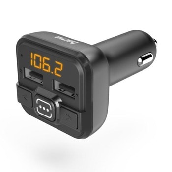 FM трансмитер Hama 14163, от 87.6 MHz до 107.9 MHz, AUX, 2x USB, черен | JAR Computers FM Трансмитер HAMA 14163