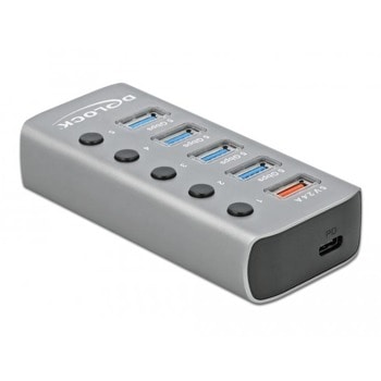 USB Хъб DeLock 63263, 6 порта, от USB Type-B към 6x USB 3.2 Type-A, сив | JAR Computers Delock 63263