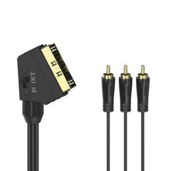 Кабел HAMA 205156, от 3x Chinch(м) към SCART(м), 1.5m, позлатен, черен | JAR Computers HAMA 3x Chinch - SCART 205156