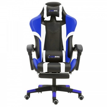 Геймърски стол Herzberg HG-8083BLUE, до 120кг, еко кожа, метална база, регулируема височина, газов амортисьор клас 3, облегалка за крака, син | JAR Computers Herzberg Gaming Chair Blue 8083BLUE