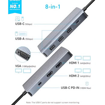Anker 8-in-1 Multifunctional USB-C Hub A83790A2 | JAR Computers Anker 8-in-1 Multifunctional USB-C Hub A83790A2