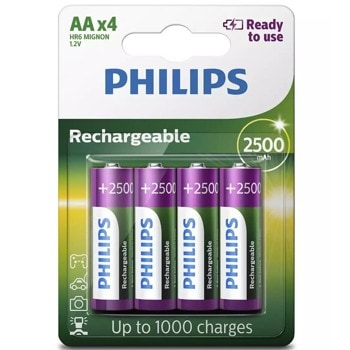 Акумулаторна батерия Philips Rechargeable R6B4RTU25/10, AA, 1.2V, 2500mAh, NiMH, 4бр. image