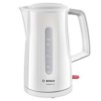 Електрическа кана Bosch TWK 3 A 011, вместимост 1.7 литра, 2000W, прибиращ се кабел, бяла | JAR Computers Bosch TWK 3 A 011