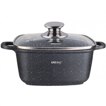 Тенджера Kinghoff KH 1604, вместимост 5.5 л, 26x26 см, мраморно покритие, капак, черен | JAR Computers Kinghoff KH 1604