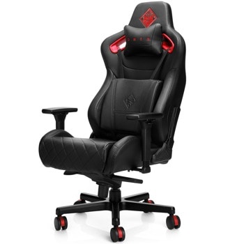 Геймърски стол HP OMEN by HP Citadel (6KY97AA), кожен, възглавница, регулиране на облегалката, черно-червен image