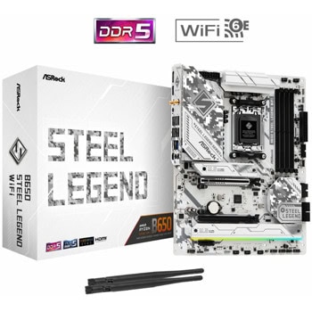 Дънна платка ASRock B650 Steel Legend WiFi, B650, AM5, PCI-E 5.0 (DisplayPort&HDMI), 4x SATA 6Gb/s, 3x M.2, 1x USB 3.2 Gen 2x2 Type-C, 1x USB 3.2 Gen 2 Type-A, 2.5GbE LAN, Wi-Fi 6E, Bluetooth, ATX | JAR Computers ASRock B650 Steel Legend WiFi
