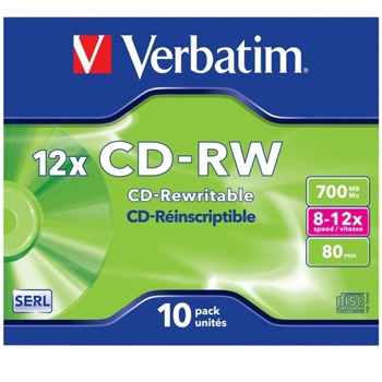 Оптичен носител CD-RW, 700MB, Verbatim, 52x, 1 бр. | JAR Computers Verbatim 2065120052