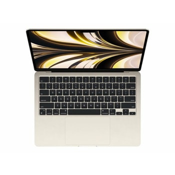 Лаптоп Apple MacBook Air (MLY13ZE/A)(златист), осемядрен Apple M2 3.50GHz, 13.6" (34.54 cm) Liquid Retina дисплей, 8GB LPDDR4X, 256GB NVMe, 2x Thunderbolt/USB 4.0, macOS, 1.24kg | JAR Computers Apple MacBook Air M2 8/256GB Starlight