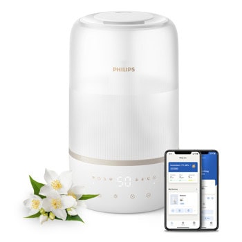 Овлажнител за въздух Philips HU1510/04, 3 l резервоар, подходящ за помещения с площ до 41m², 3 скорости, таймер, бял | JAR Computers Philips HU1510/04