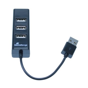 USB хъб MEDIARANGE MRCS502, 4 порта, 4x USB Type-A 2.0, черен | JAR Computers MEDIARANGE USB HUB 4-PORT USB 2.0 BLACK (MRCS502)