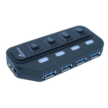 USB хъб MEDIARANGE MRCS505, 4 порта, 4x USB Type-A 3.0, превключвател за всеки порт, черен | JAR Computers USB хъб MEDIARANGE MRCS505