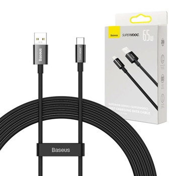 Кабел Baseus CAYS001001, от USB A(м) към USB C(м), 2m, 65W, черен | JAR Computers Baseus Superior CAYS001001
