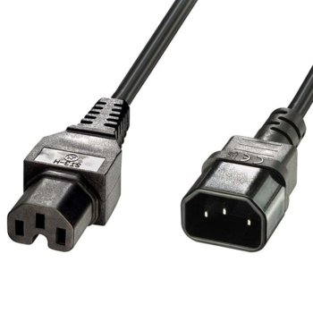 Захранващ кабел Lindy 30314, от IEC C14(м) към към 1 x IEC C15(ж), 2m | JAR Computers LINDY Захранващ кабел IEC C14 към IEC C15 2m 30314