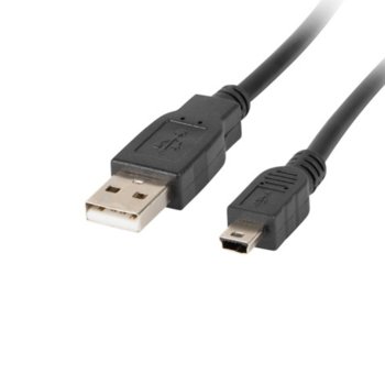 Кабел Lanberg CA-USBK-10CC-0018-BK, USB Type A(м) към USB Mini B(м), 1.8m, черен | JAR Computers Lanberg CA-USBK-10CC-0018-BK