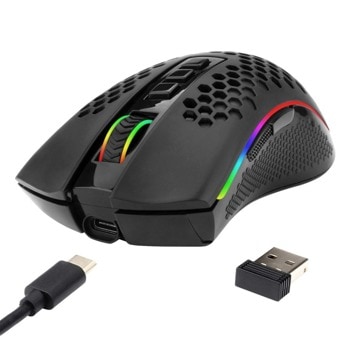 Мишка Redragon Storm Pro M808-KS, безжична/жична, оптична (16000 dpi), подсветка, USB Type-C, черна image