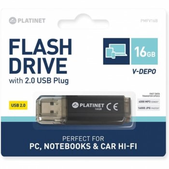 Памет 16GB USB Flash Drive, Platinet V, USB 2.0 Flash Drive, черен | JAR Computers Platinet V 16GB USB Flash