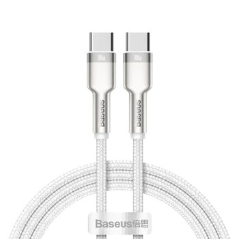 Кабел Baseus Cafule Metal Series 100W (CATJK-C02), от USB C(м) към USB C(м), 1m, бял image