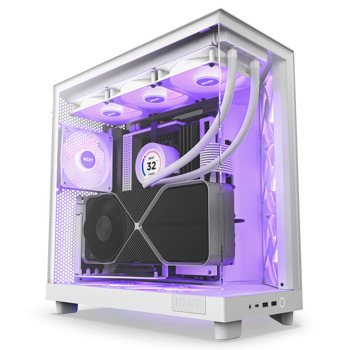 Кутия NZXT H6 Flow RGB, ATX/mATX/Mini-ITX, 1x USB 3.2 Gen 2 Type-C, с прозорец, бяла, без захранване | JAR Computers NZXT H6 Flow RGB White CC-H61FW-R1