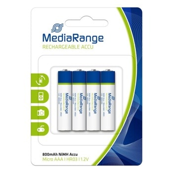 Акумулаторна батерия MediaRange, AAA, HR03, 1.2V, 800mAh, NiMH, 4бр image