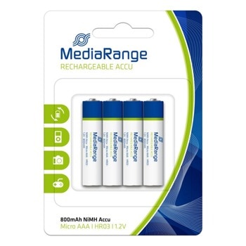 Акумулаторна батерия MediaRange, AAA, HR03, 1.2V, 800mAh, NiMH, 4бр | JAR Computers MediaRange HR03 1.2V 4Pack