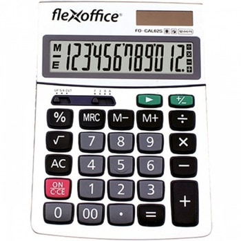 Калкулатор Flex Office FO-CAL02S, 12 разряден дисплей, настолен, Memory функция, клавиш двойна нула, функция Grand Total, функция закръгляне, бял image