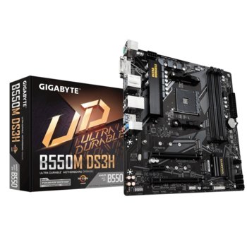 Дънна платка Gigabyte B550M DS3H, AM4, B550, DDR4, PCI-E 4.0(HDMI/DVI), 4x SATA 6Gb/s, 1x M.2 Socket, 4x USB 3.2 Type A, Micro ATX, RGB Fusion 2.0 подсветка | JAR Computers Gigabyte B550M DS3H