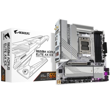Дънна платка Gigabyte B650M Aorus Elite AX Ice, B650, AM5, DDR5, PCI-E 4.0 (DP&HDMI), 2x M.2, 4x SATA 6Gb/s, 1x USB 3.2 Gen 2 Type-C, 2x USB 3.2 Gen 2, Wi-Fi 6E, 2.5GbE LAN, Micro ATX | JAR Computers Gigabyte B650M A ELITE AX ICE