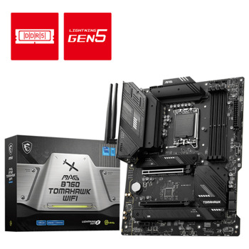 Дънна платка MSI MAG B760 Tomahawk WIFI, B760, LGA1700, DDR5, PCIe 5.0, (DP&HDMI), 4x SATA 6Gb/s, 3x M.2, 1x USB 3.2 Gen2x2 Type C, Wi-Fi 6, Bluetooth 5.3, ATX | JAR Computers MSI MAG B760 TOMAHAWK WIFI 7D96-003R