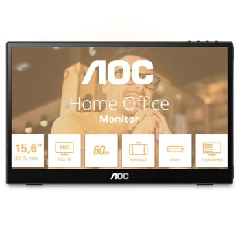 Монитор AOC 16T3EA, 15.6" (39.62cm) IPS панел, преносим, Full HD, 4ms, 50 000 000:1, 250cd/m2, USB-C | JAR Computers AOC 16T3EA