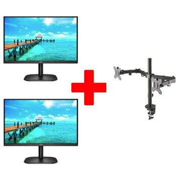 Два монитора AOC 27B2QAM в комплект със стойка Neomounts FPMA-D550DBLACK, 27" (68.58 cm) VA панел, 75Hz, Full HD, 4ms, 20000000:1, 250 cd/m2, DisplayPort, HDMI, VGA | JAR Computers AOC 2x 27B2QAM + FPMA-D550DBLACK