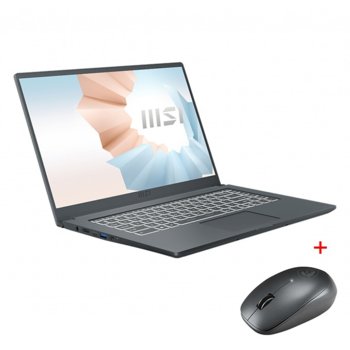 Лаптоп MSI Modern 14 B11MO (9S7-14D314-009)(сив) с подарък мишка MSI Prestige M96, четириядрен Tiger Lake Intel Core i5-1135G7 4.2 GHz, 14.0" (35.56 cm) Full HD IPS Anti-Glare Display, (HDMI), 8GB DDR4, 512GB SSD, 1x Type-C, Windows 10 Home | JAR Computers MSI Modern 14 B11MO + Prestige M96
