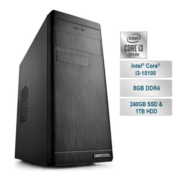 Настолен компютър PC "Office 2", четириядрен Comet Lake Intel Core i3-10100 3.6/4.3 GHz, 8GB DDR4, 240GB SSD & 1TB HDD, 2x USB 3.2 Gen1, Free DOS | JAR Computers JAR Computers Office 2