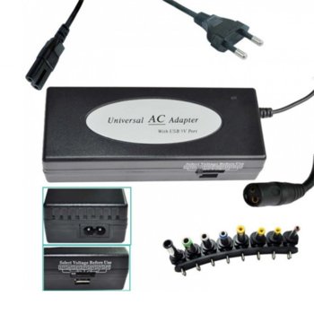 Захранване (заместител) за лаптопи, универсално, 15V/16V/18V/19V/20V, 6.0A, 120W, различни накрайници | JAR Computers Power Supply 220V/120W