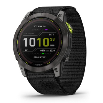 Смарт часовник Garmin Enduro 2, 1.4" (3.55cm) трансфлективен MIP дисплей, до 34 дни време на работа, соларно зареждане, 10ATM, 32GB вградена памет, GPS, пулсоксиметър, Mult-frequency позициониране, спортни режими, Blueooth, ANT+, Wi-Fi, черен | JAR Computers Enduro 2