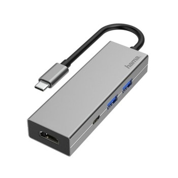 Докинг станция Hama 200107, от USB C към 1x USB C, 2x USB A, 1x HDMI, сребриста | JAR Computers Hama 200107