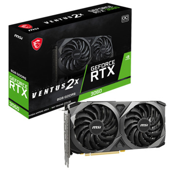 Видео карта Nvidia GF RTX 3060, 8GB, MSI VENTUS 2X OC, PCI-E 4.0, GDDR6, 128-bit, DisplayPort, HDMI | JAR Computers MSI RTX-3060-VENTUS-2X-8G-OC