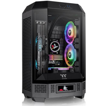 Кутия Thermaltake Tower 300 Black, Micro ATX/Mini ITX, 1x USB 3.2 Gen 2 Type-C, 2x USB 3.0, 2x CT140 вентилатора, с прозорец, черна, без захранване | JAR Computers Thermaltake Tower 300 Black CA-1Y4-00S1WN-00