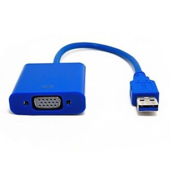 Преходник DeTech, от USB 3.0 A(м) към VGA(ж), син | JAR Computers DeTech DF18164 USB 3.0 A(м) към VGA(ж)