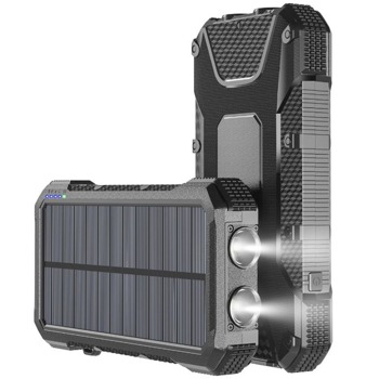 Външна батерия/power bank/ 4smarts Solar Power Bank Rugged TitanPack Slim, 20000mAh, соларна, компас, фенер, сива image