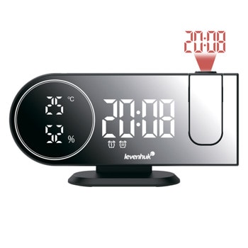 Часовник Levenhuk Wezzer Tick H50, монохроматичен дисплей, цифров, термометър, влагомер, часовник, будилник, FM радио, поектор за проектиране на часа върху стената или върху тавана, черен image