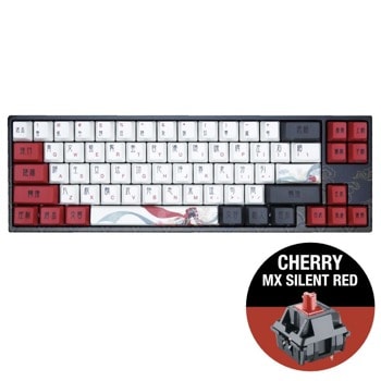 Клавиатура Ducky x Varmilo Miya Beijing Opera 65, жична, гейминг, механична, Cherry MX Silent Red суичове, бял/червен, USB image