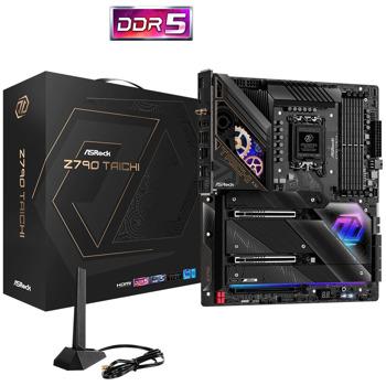 Дънна платка ASRock Z790 Taichi, Z790, LGA1700, DDR5, PCI-E 5.0, (HDMI), 8x SATA 6Gb/s, 5x M.2, 2 x USB 4 Thunderbolt 4 Type-C, Wi-Fi 6, Bluetooth v5.3, E-ATX | JAR Computers ASRock Z790 Taichi LGA1700 DDR5 90-MXBJD0-A0UAYZ