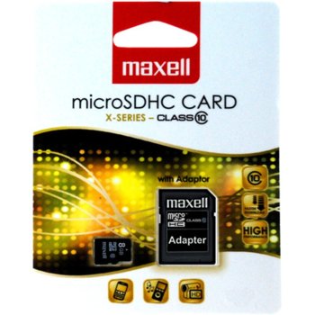 Карта памет 8GB microSDHC с адаптер, Maxell, Class 10, скорост на четене 40MB/s, скорост на запис 10MB/s | JAR Computers 8GB microSDHC MAXELL Class10