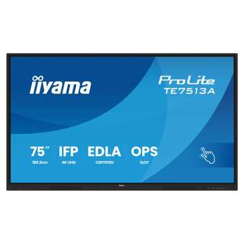 Интерактивен дисплей IIYAMA TE7513A-B1AG, 75" (190.5 cm) 4K/UHD IPS сензорен дисплей, DisplayPort, HDMI, USB, USB-C, RS232, Wi-Fi, Bluetooth, LAN | JAR Computers IIYAMA TE7513A-B1AG