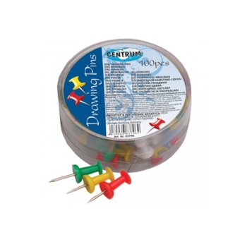 Кабари Centrum 4030969837962, 100бр. в опаковка, неръждаема стомана, различни цветове | JAR Computers ПИНЧЕТА ЗА КОРКОВА ДЪСКА ОП. 100
