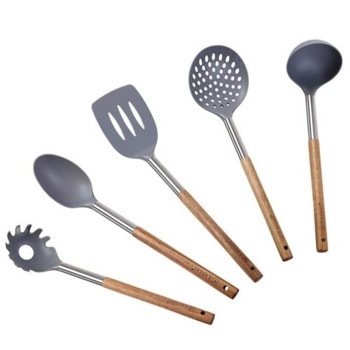 Кухненски прибори Kassel KS 93571, 5 части, дръжки от акация, кафяв/сив | JAR Computers Kassel KS 93571