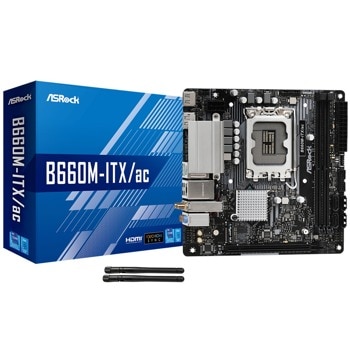 Дънна платка ASRock B660M-ITX/ac, B660, LGA 1700, DDR4, PCI-E 4.0, (DP&HDMI), 4x SATA 6Gb/s, 1x M.2, 2x USB 3.2 Gen1, mITX | JAR Computers ASROCK B660M-ITX/ac 90-MXBHG0-A0UAYZ