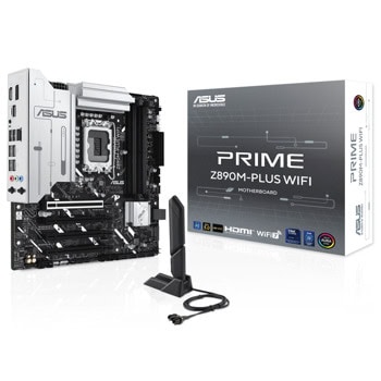 Дънна платка Asus Z890M-PLUS WIFI, Z890, LGA1851, DDR5, PCI-E 5.0 (USB-C&DP&HDMI), 6x SATA 6Gb/s, 3x M.2 Slots, 1x USB 3.2 Gen 2x2 Type-C, 1x USB 3.2 Gen 2 Type-C, 2.5GbE LAN, Wi-Fi 7, Bluetooth 5.4, microATX | JAR Computers Asus Z890M-PLUS WIFI 90MB1J80-M0EAY0